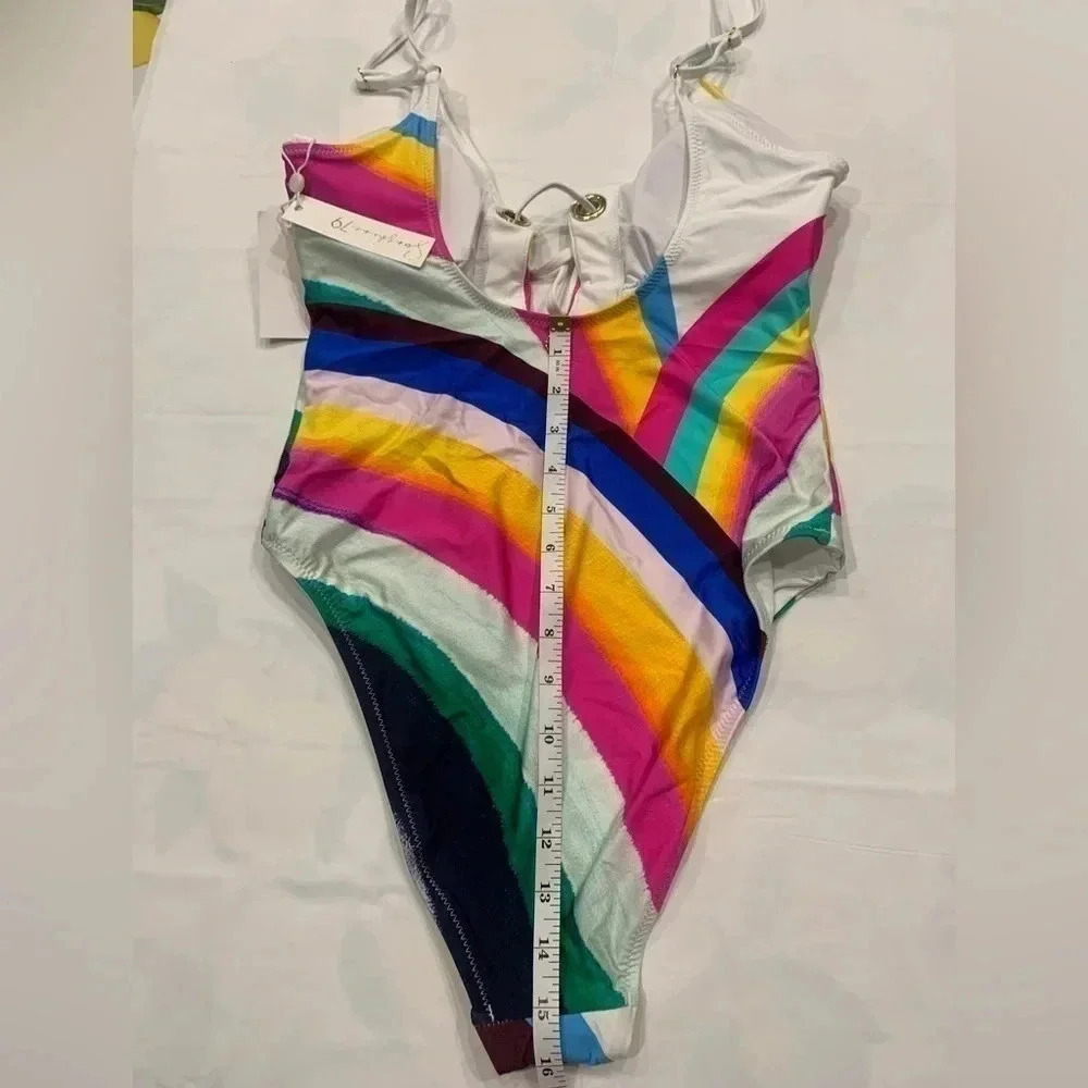 SUNSHINE 79 Rainbow Plunging V - Neck Mai One - Piece Swimsuit Size 10 - Picture 8 of 8